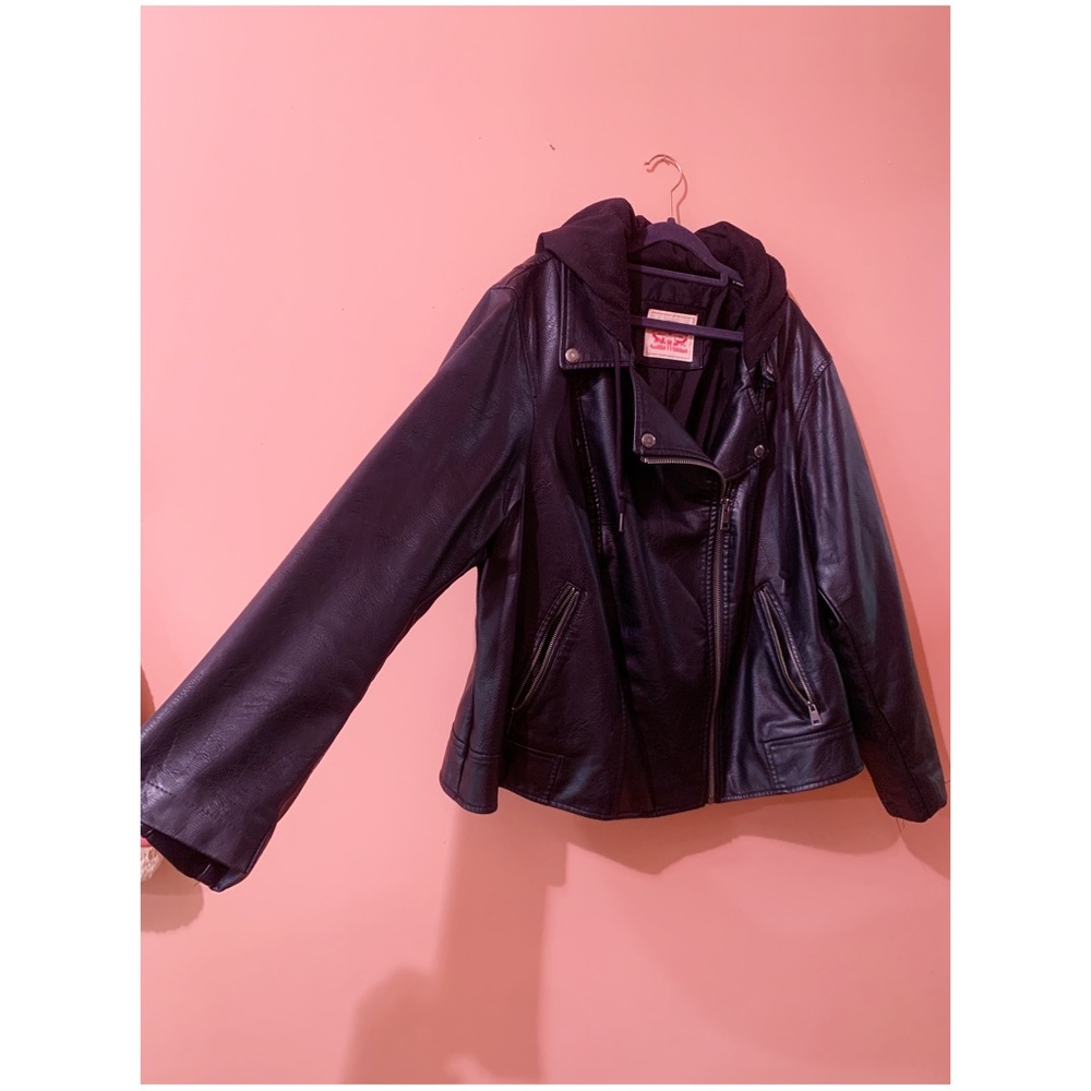 2XL Hooded Moto Vegan Leather Jacket Levi